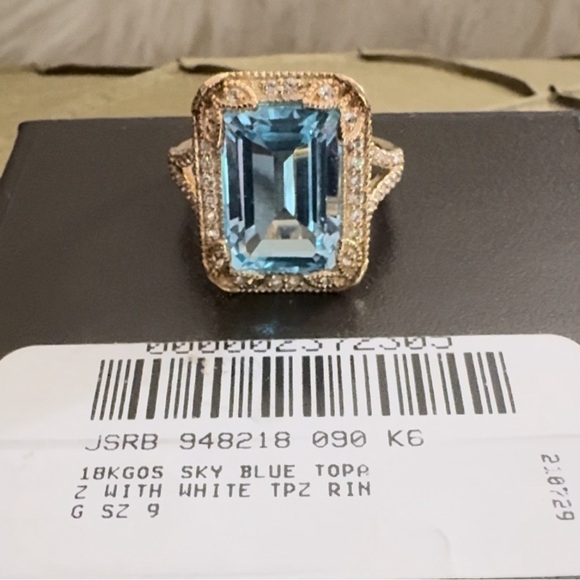 8 Carat Blue Topaz Ring w/ 50 ct.tw. White Topaz & 18kt Gold Over Sterling Size9 - Picture 9 of 9
